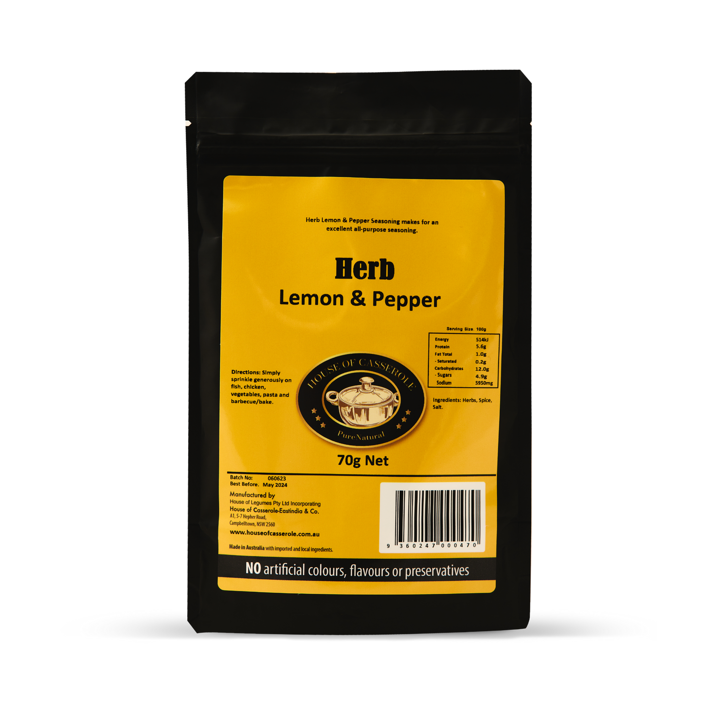 Herb Lemon and Pepper 70g bag